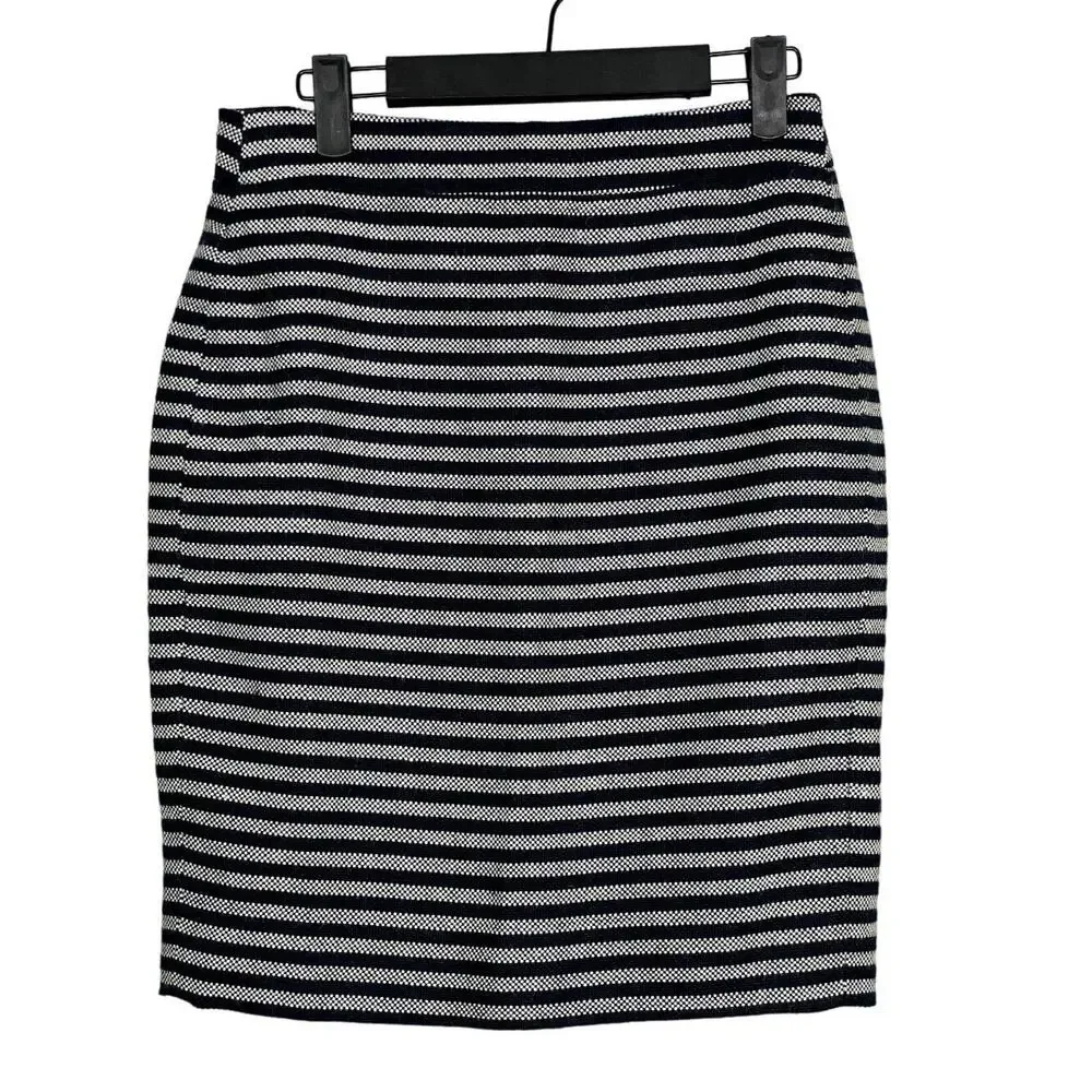 J. Crew Textured Tweed Pencil Lined Mini Skirt Vertical Stripe 0 Navy Blue